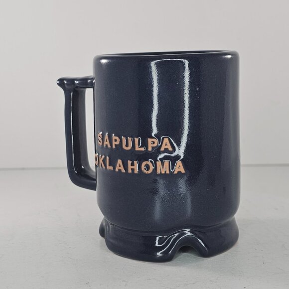 Vintage Frankoma Rotary International Mug Sapulpa Oklahoma Navy Blue Cup - Picture 9 of 9